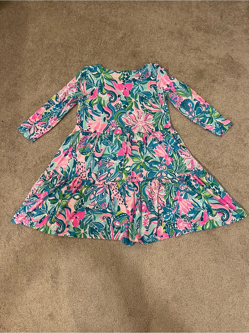 Lily Pulitzer 3/4 Sleeve Tropical Floral Print Geanna Swing Dress - Picture 10 of 10